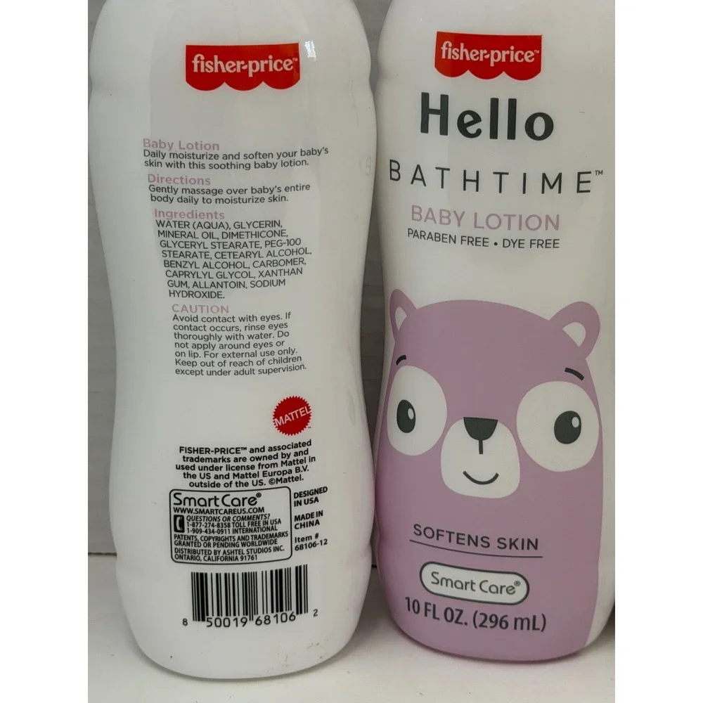 Fisher-Price Hello Bathtime Baby Lotion Paraben Dye Free 10oz 4 Pack Lot